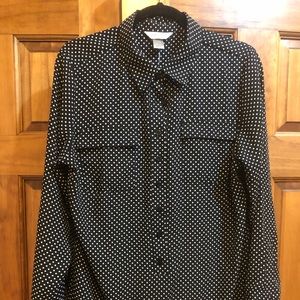 Christopher and Banks long sleeved shirt. Black & white polka dot button down.